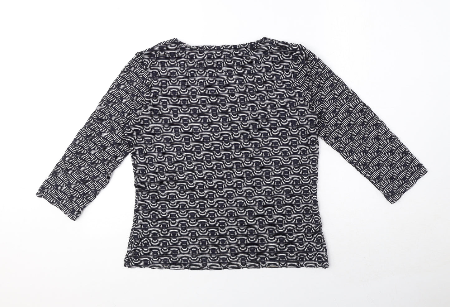 Per Una Womens Blue Geometric Polyester Basic T-Shirt Size 12 Boat Neck