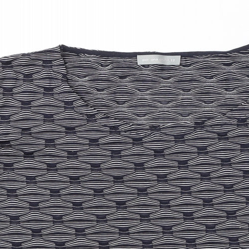 Per Una Womens Blue Geometric Polyester Basic T-Shirt Size 12 Boat Neck