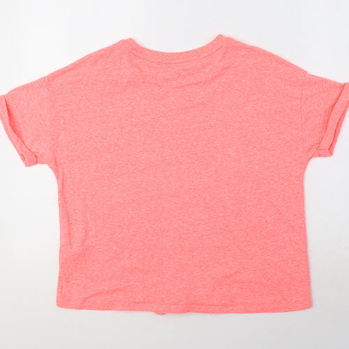 Marks and Spencer Girls Pink Polyester Basic T-Shirt Size 13-14 Years Round Neck Pullover - Knot Front