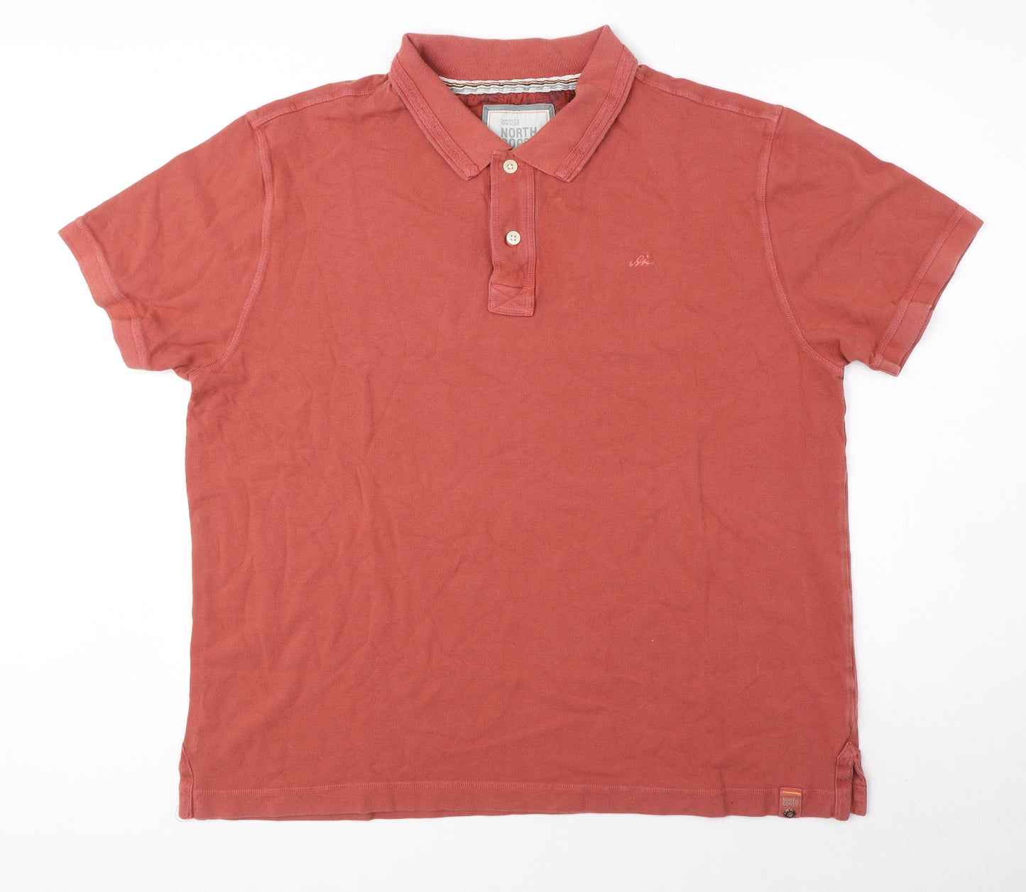 Marks and Spencer Mens Orange 100% Cotton Polo Size XL Collared Button