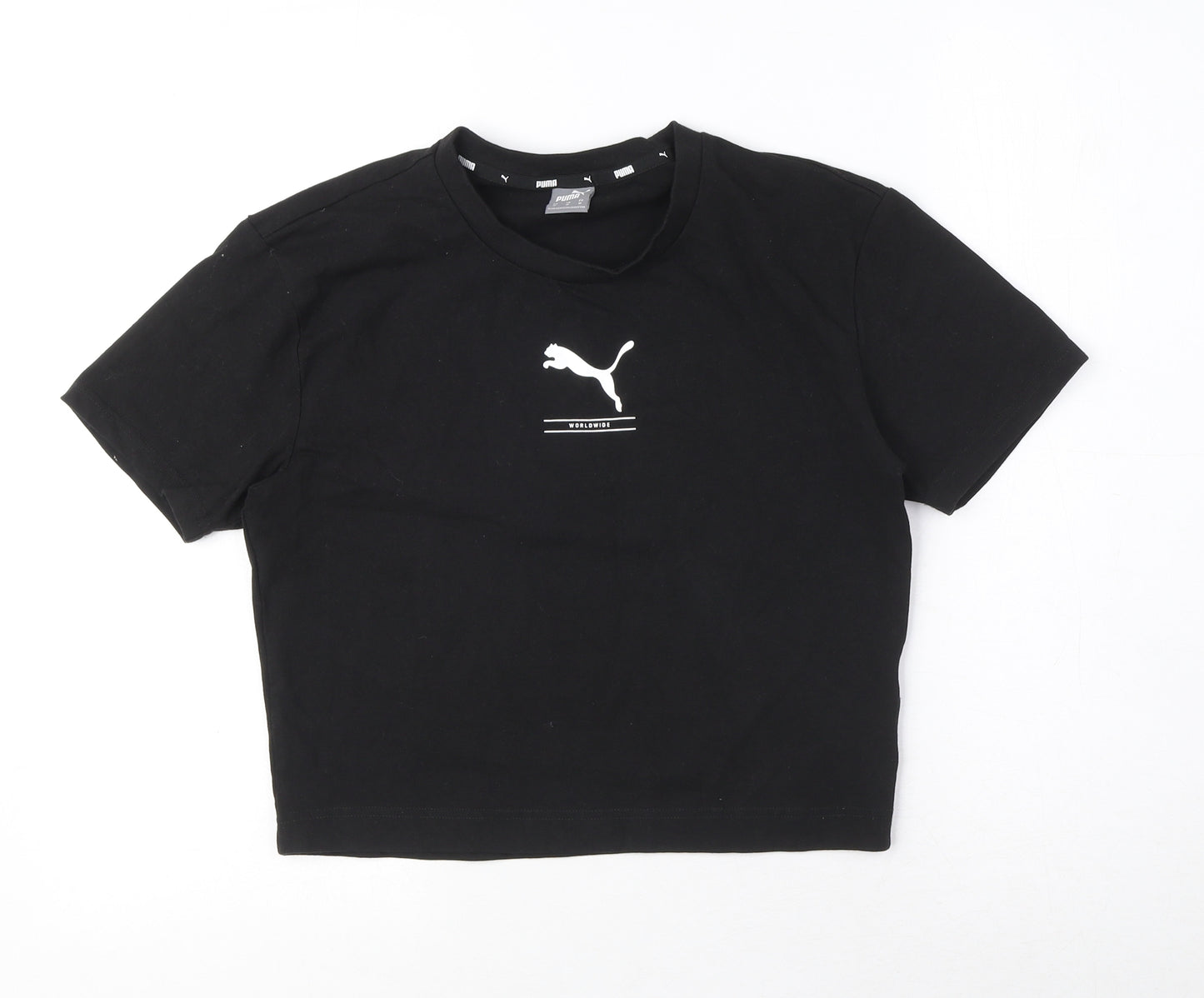 PUMA Womens Black Polyester Cropped T-Shirt Size M Crew Neck