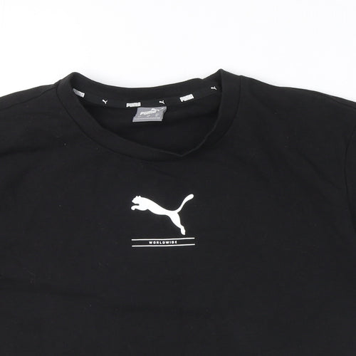 PUMA Womens Black Polyester Cropped T-Shirt Size M Crew Neck
