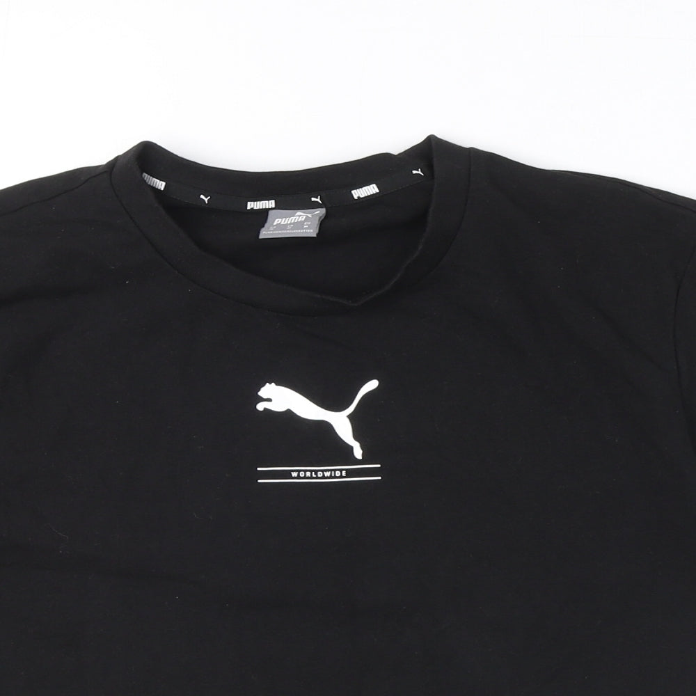 PUMA Womens Black Polyester Cropped T-Shirt Size M Crew Neck