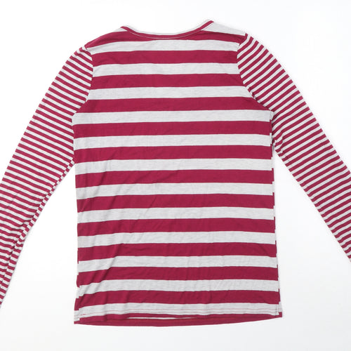 Poof Womens Red Striped Cotton Basic T-Shirt Size M V-Neck