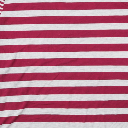 Poof Womens Red Striped Cotton Basic T-Shirt Size M V-Neck