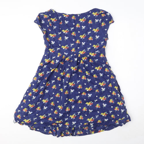 Jack Wills Womens Blue Floral 100% Cotton A-Line Size 8 Scoop Neck Button