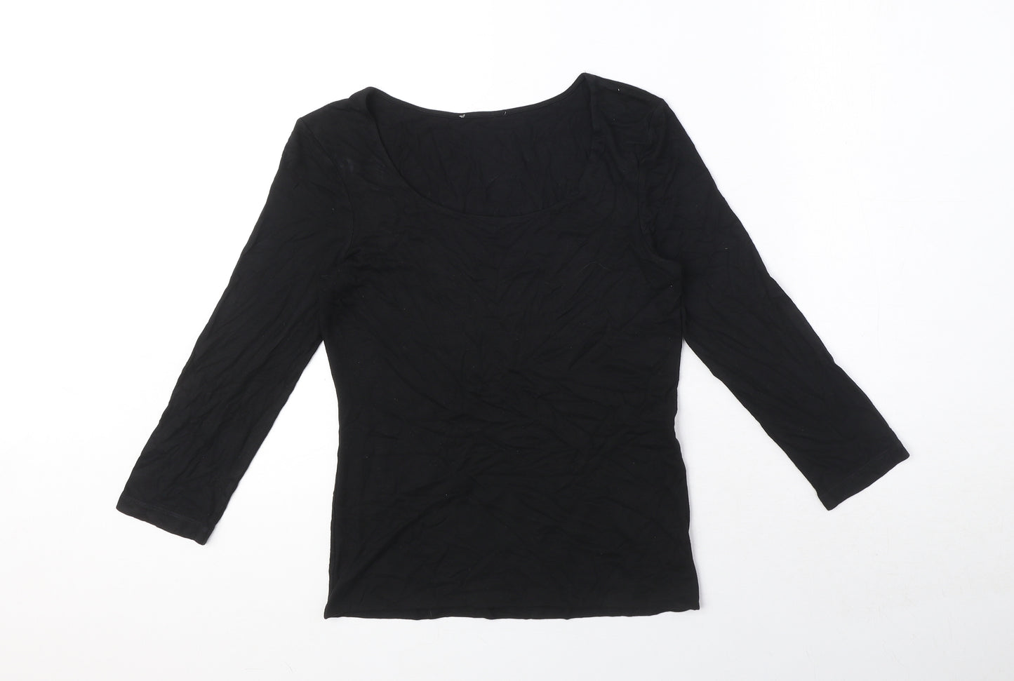 Hobbs Womens Black Viscose Basic T-Shirt Size S Boat Neck