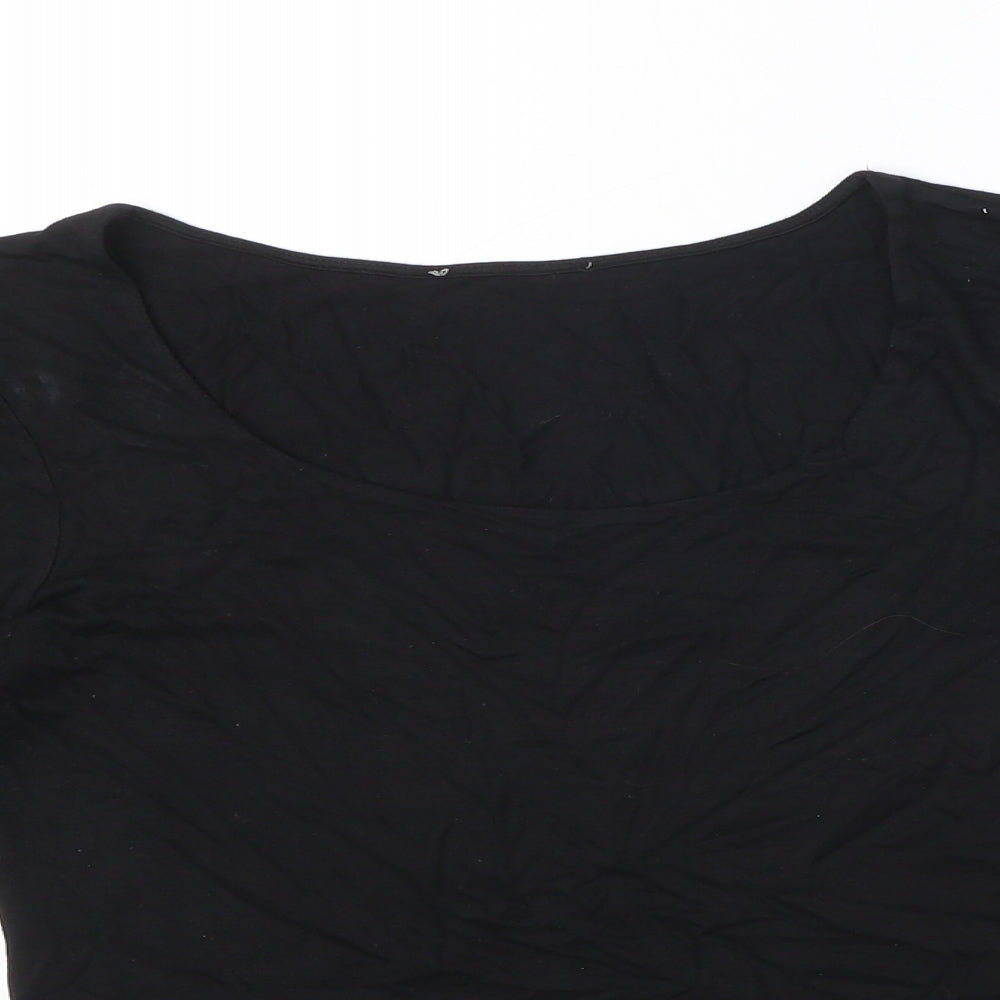 Hobbs Womens Black Viscose Basic T-Shirt Size S Boat Neck