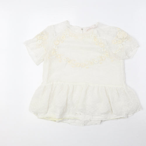 Zara Womens White Polyester Basic Blouse Size XS Round Neck - Peplum