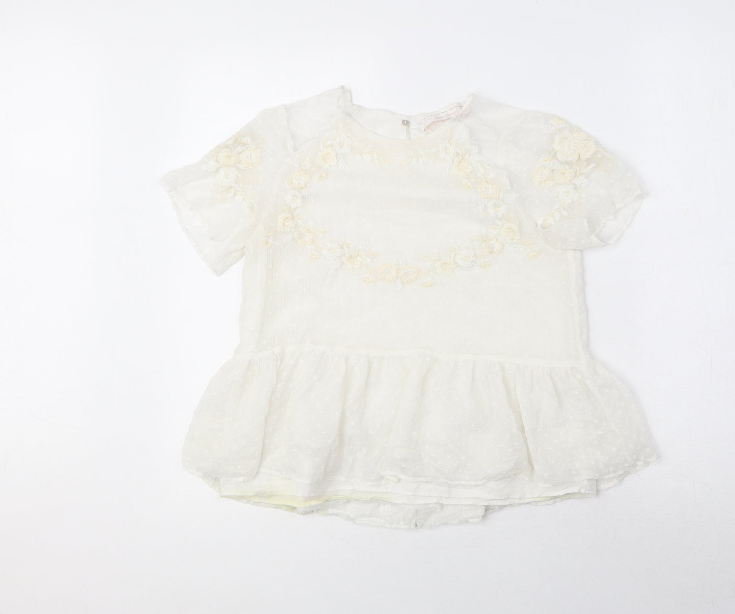 Zara Womens White Polyester Basic Blouse Size XS Round Neck - Peplum