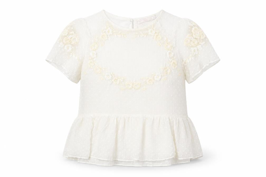 Front view of Zara women’s white polyester basic blouse, size XS, round neck - peplum