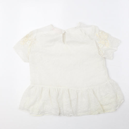 Zara Womens White Polyester Basic Blouse Size XS Round Neck - Peplum