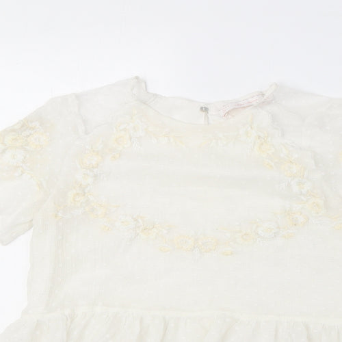 Zara Womens White Polyester Basic Blouse Size XS Round Neck - Peplum