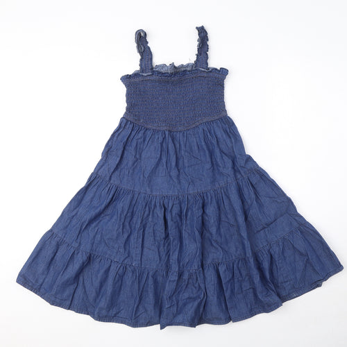 Rebellion Womens Blue 100% Cotton Tank Dress Size XS Square Neck Pullover