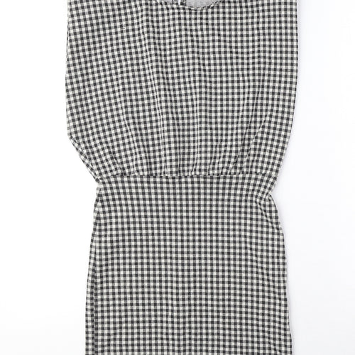 Zara Womens Black Gingham Polyester A-Line Size S Crew Neck Button