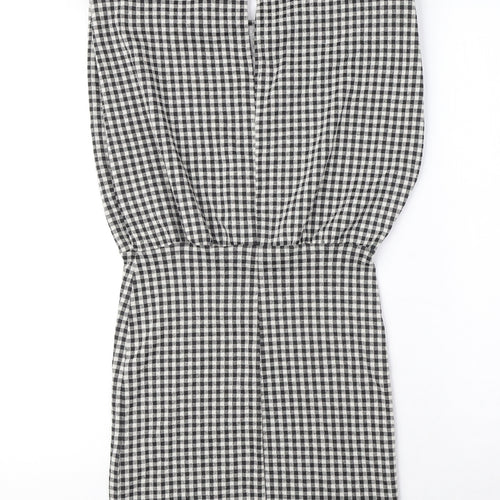 Zara Womens Black Gingham Polyester A-Line Size S Crew Neck Button