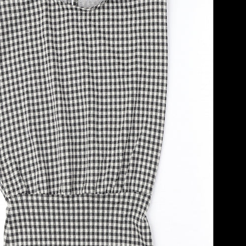 Zara Womens Black Gingham Polyester A-Line Size S Crew Neck Button