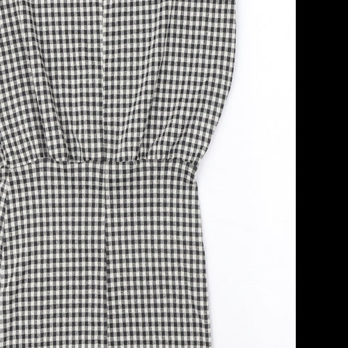 Zara Womens Black Gingham Polyester A-Line Size S Crew Neck Button