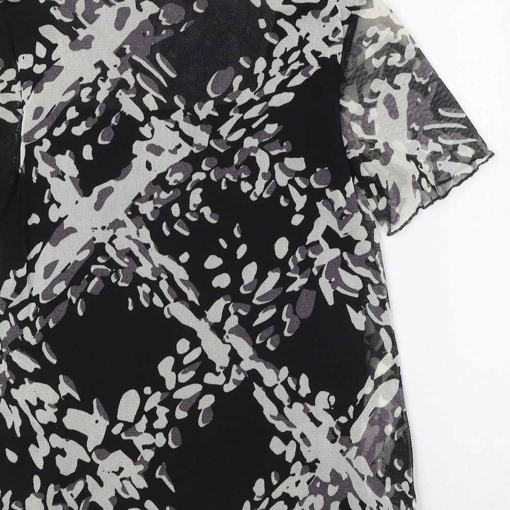 Marks and Spencer Womens Black Geometric Polyester Basic Blouse Size 12 Square Neck