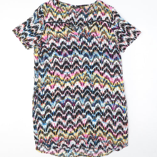 Warehouse Womens Multicoloured Geometric Polyester A-Line Size 12 V-Neck Pullover
