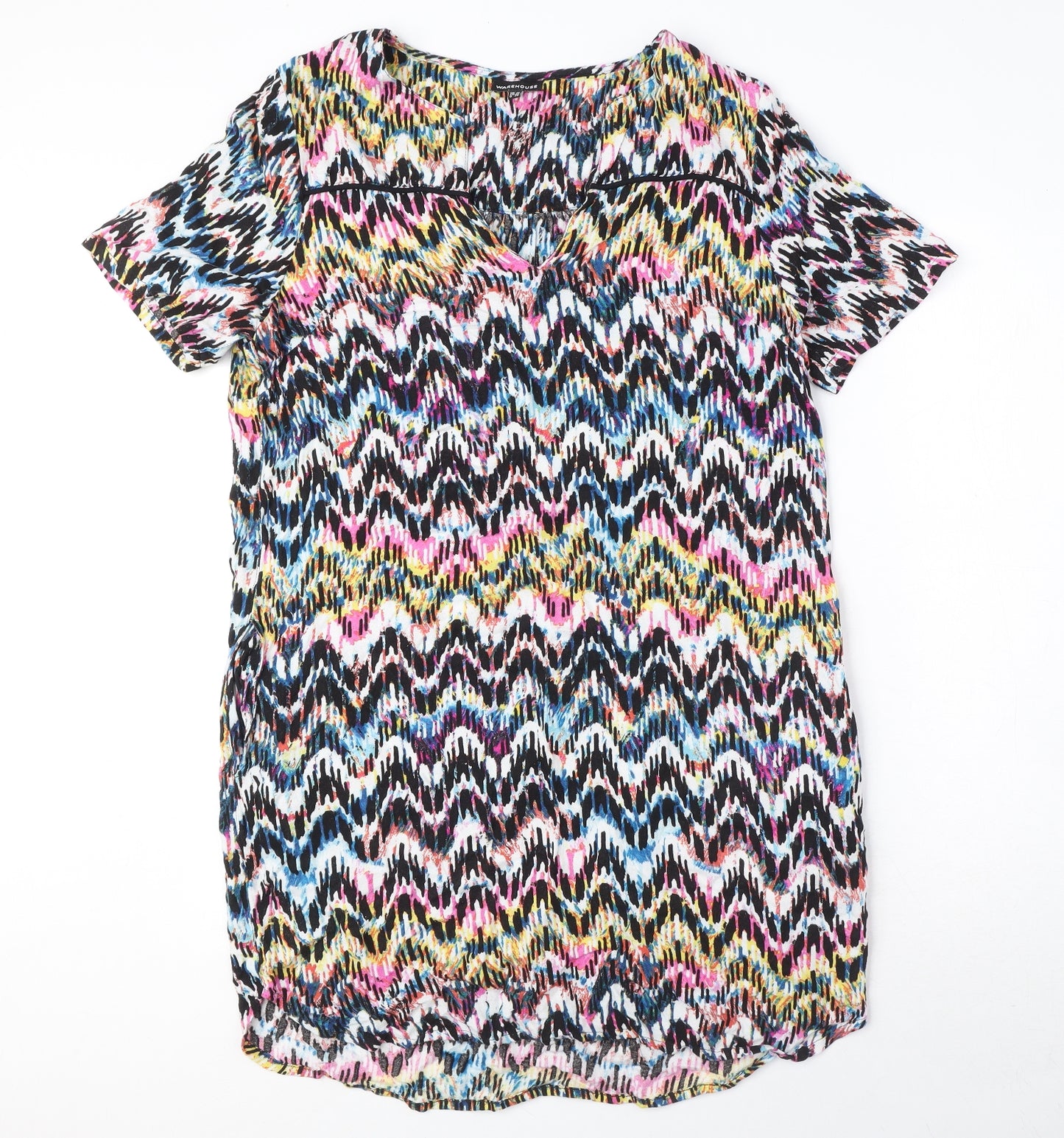 Warehouse Womens Multicoloured Geometric Polyester A-Line Size 12 V-Neck Pullover