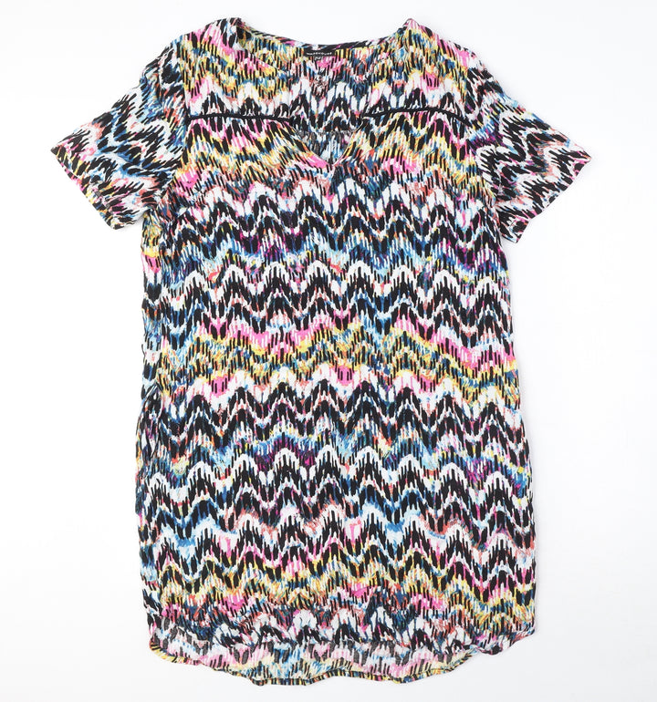 Warehouse Womens Multicoloured Geometric Polyester A-Line Size 12 V-Neck Pullover
