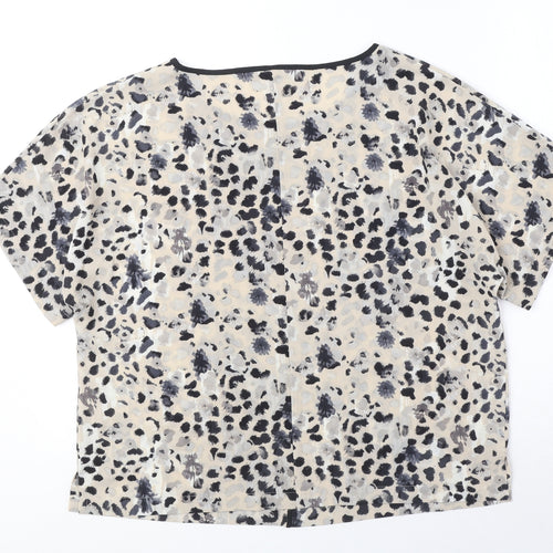 Marks and Spencer Womens Beige Animal Print Polyester Basic Blouse Size 14 Round Neck