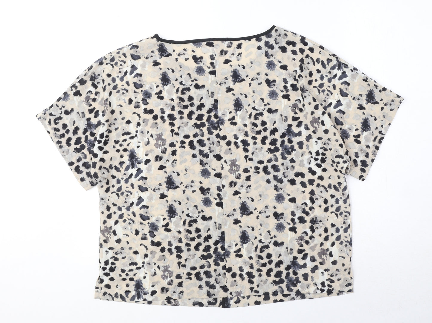 Marks and Spencer Womens Beige Animal Print Polyester Basic Blouse Size 14 Round Neck