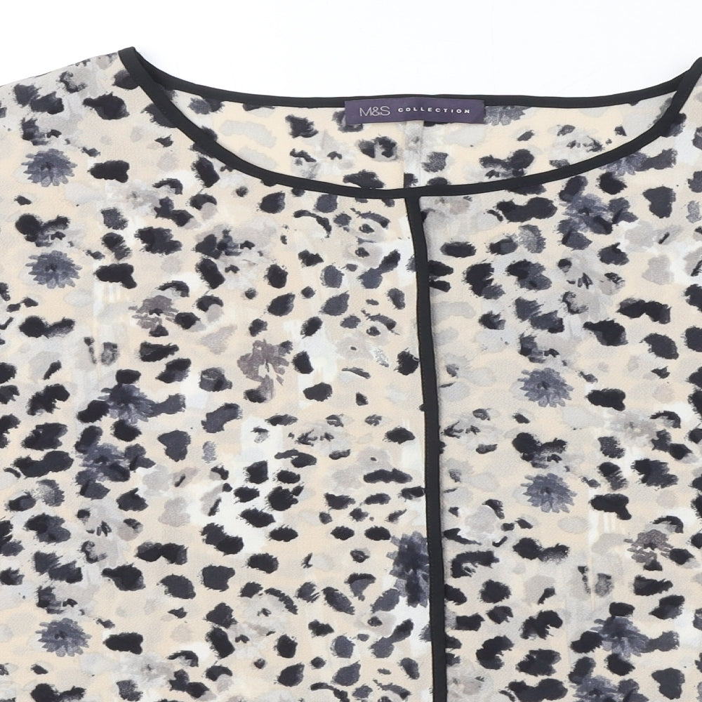 Marks and Spencer Womens Beige Animal Print Polyester Basic Blouse Size 14 Round Neck