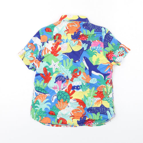 Boden Boys Multicoloured Geometric Linen Basic Button-Up Size 5-6 Years Collared Button - Sea Life
