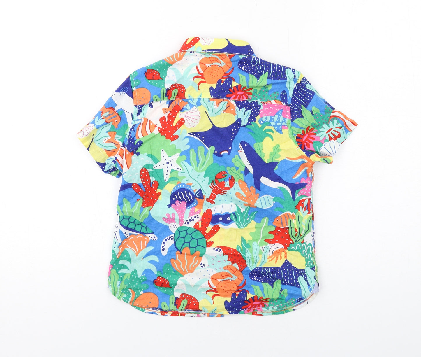 Boden Boys Multicoloured Geometric Linen Basic Button-Up Size 5-6 Years Collared Button - Sea Life