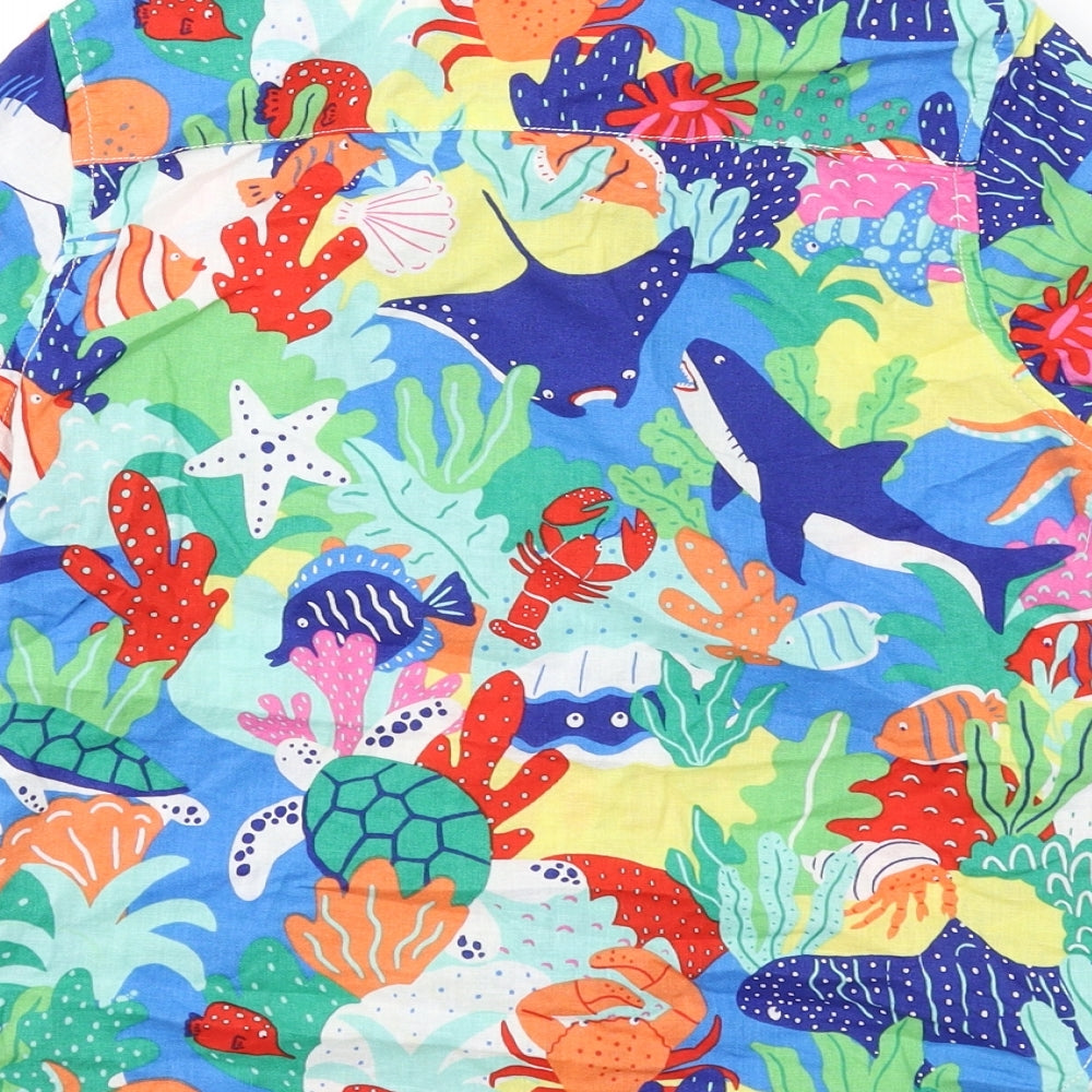 Boden Boys Multicoloured Geometric Linen Basic Button-Up Size 5-6 Years Collared Button - Sea Life