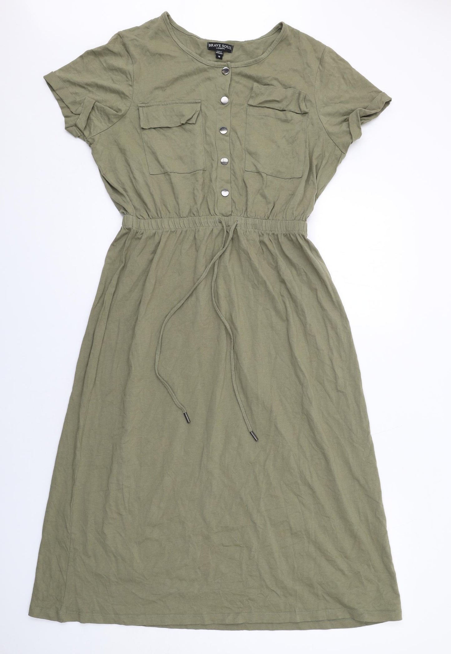 Brave Soul Womens Green Viscose T-Shirt Dress Size 18 Round Neck Snap