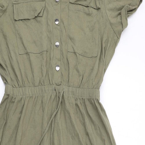 Brave Soul Womens Green Viscose T-Shirt Dress Size 18 Round Neck Snap