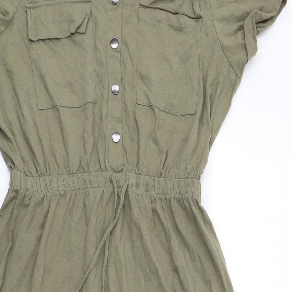 Brave Soul Womens Green Viscose T-Shirt Dress Size 18 Round Neck Snap