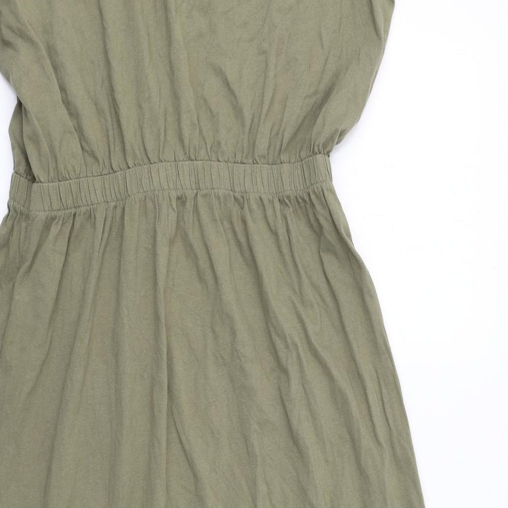 Brave Soul Womens Green Viscose T-Shirt Dress Size 18 Round Neck Snap