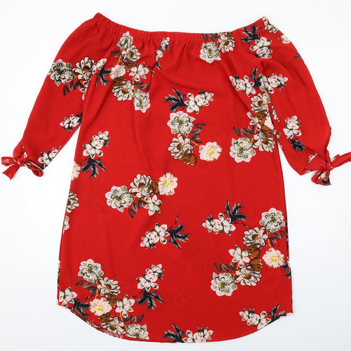 Cameo Rose Womens Red Floral Polyester A-Line Size 16 Off the Shoulder Pullover