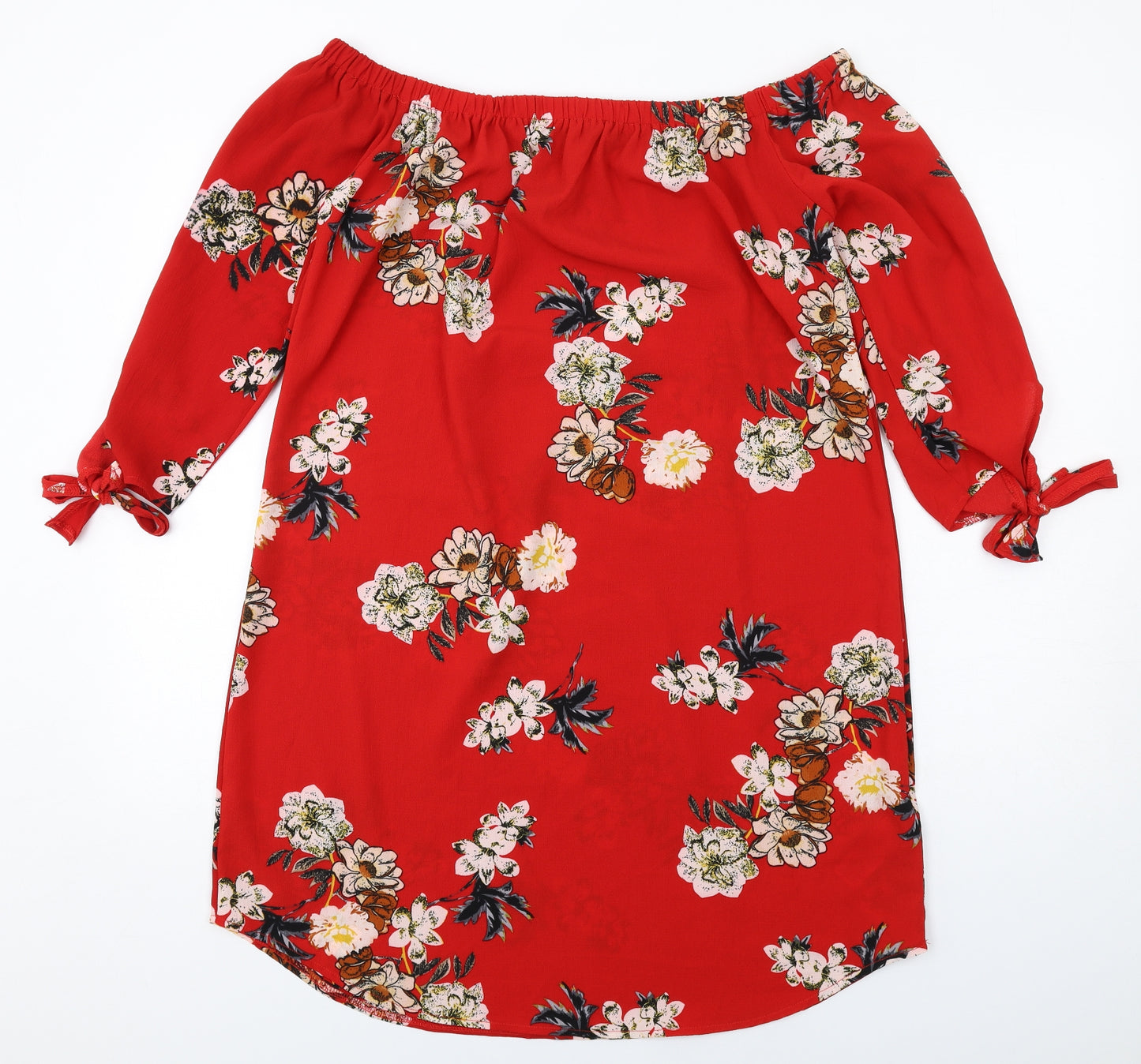 Cameo Rose Womens Red Floral Polyester A-Line Size 16 Off the Shoulder Pullover