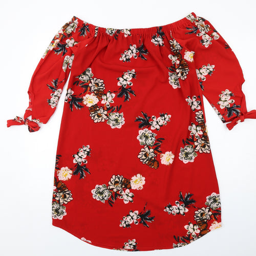 Cameo Rose Womens Red Floral Polyester A-Line Size 16 Off the Shoulder Pullover