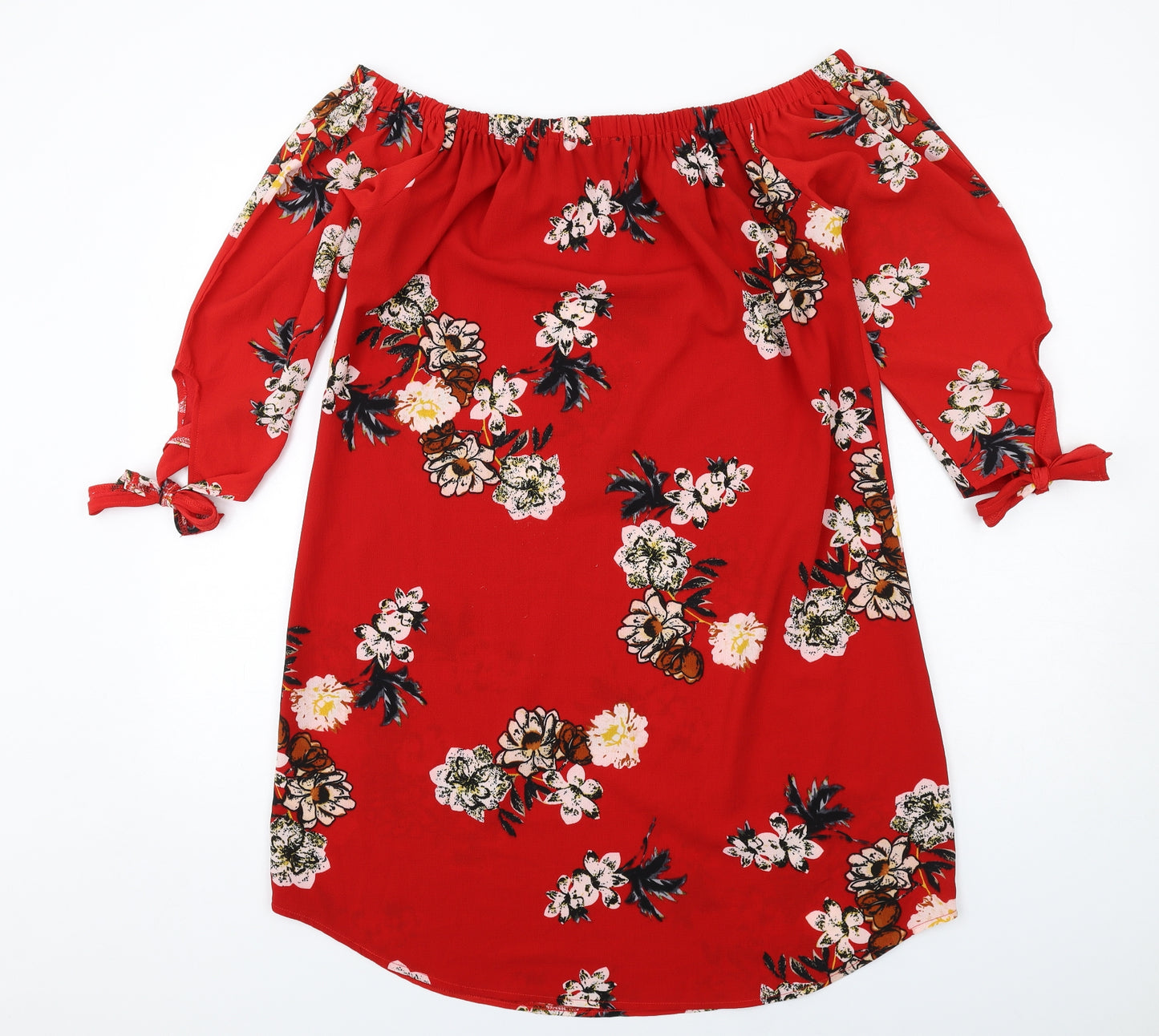 Cameo Rose Womens Red Floral Polyester A-Line Size 16 Off the Shoulder Pullover