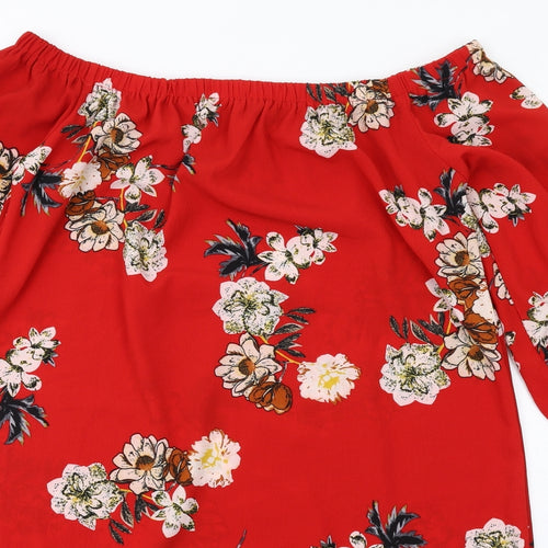 Cameo Rose Womens Red Floral Polyester A-Line Size 16 Off the Shoulder Pullover