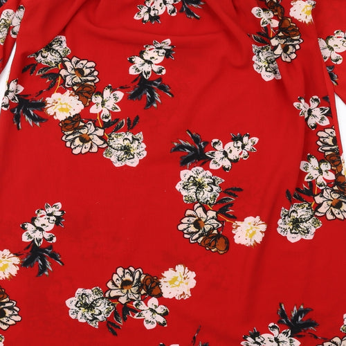 Cameo Rose Womens Red Floral Polyester A-Line Size 16 Off the Shoulder Pullover