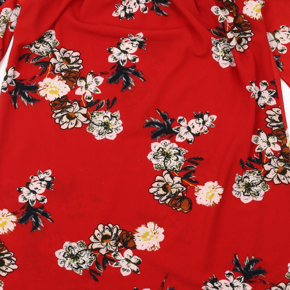 Cameo Rose Womens Red Floral Polyester A-Line Size 16 Off the Shoulder Pullover