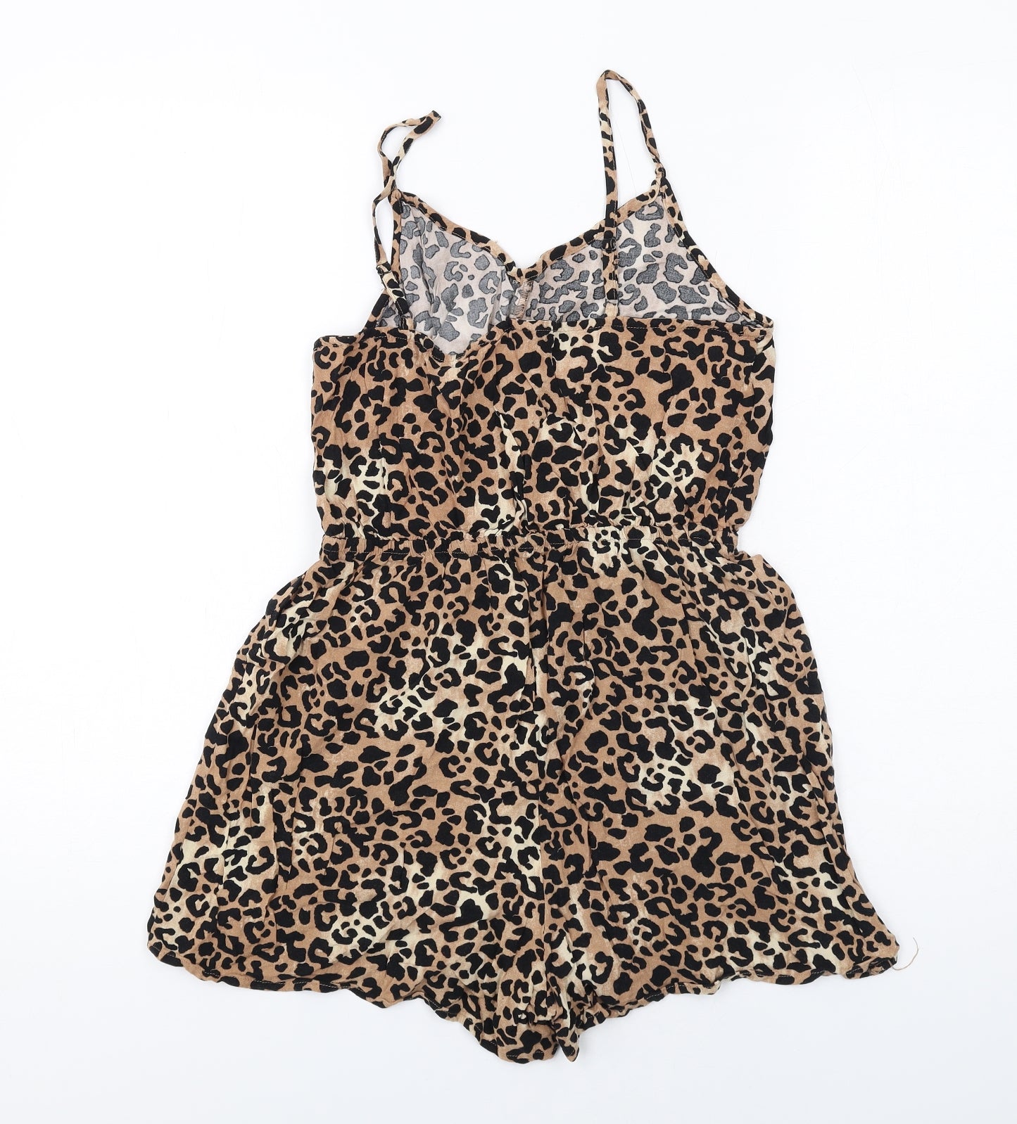 New Look Womens Brown Animal Print Viscose Playsuit One-Piece Size 12 Pullover - Leopard Print