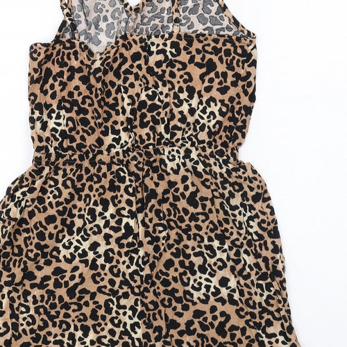 New Look Womens Brown Animal Print Viscose Playsuit One-Piece Size 12 Pullover - Leopard Print