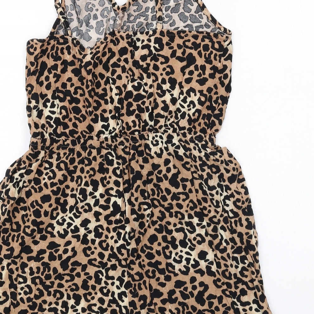 New Look Womens Brown Animal Print Viscose Playsuit One-Piece Size 12 Pullover - Leopard Print