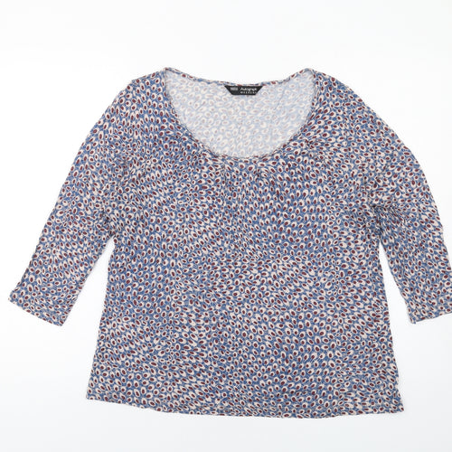 Autograph Womens Blue Geometric Viscose Basic T-Shirt Size 18 Round Neck