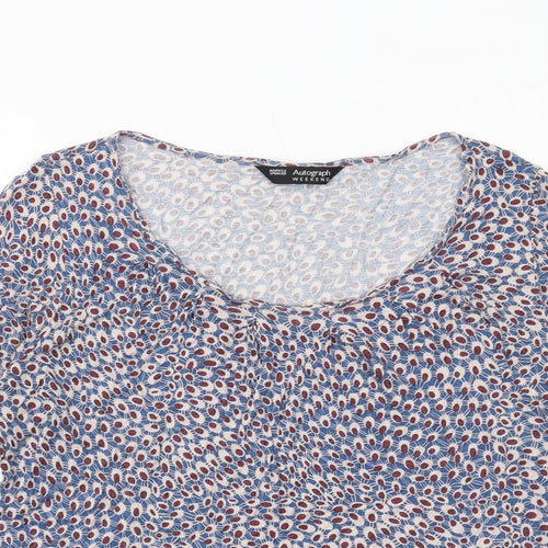 Autograph Womens Blue Geometric Viscose Basic T-Shirt Size 18 Round Neck