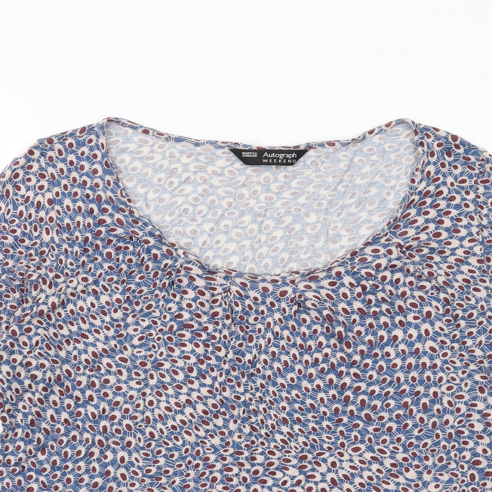 Autograph Womens Blue Geometric Viscose Basic T-Shirt Size 18 Round Neck