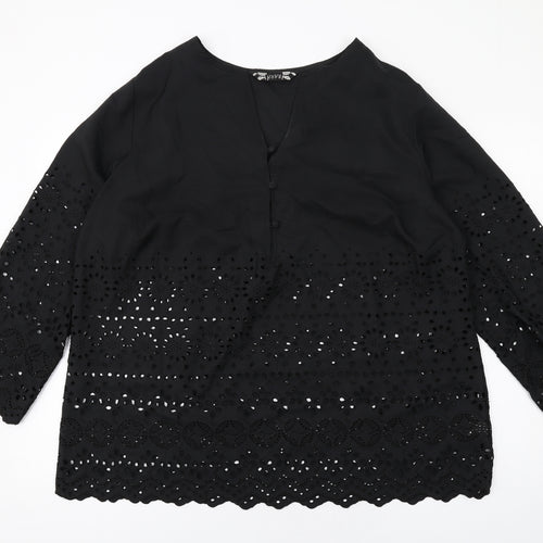 Joanna Hope Womens Black Geometric Polyester Basic Blouse Size 22 V-Neck